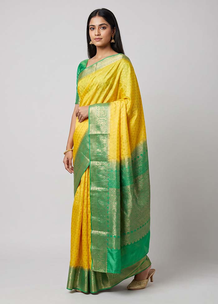 Yellow Handloom Dupion Pure Silk Saree With Blouse Piece