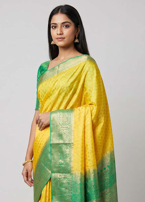Yellow Handloom Dupion Pure Silk Saree With Blouse Piece