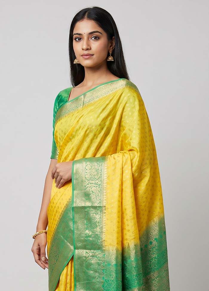 Yellow Handloom Dupion Pure Silk Saree With Blouse Piece