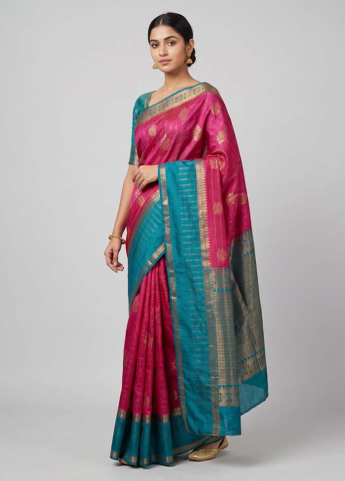 Pink Handloom Dupion Pure Silk Saree With Blouse Piece