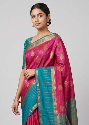 Pink Handloom Dupion Pure Silk Saree With Blouse Piece