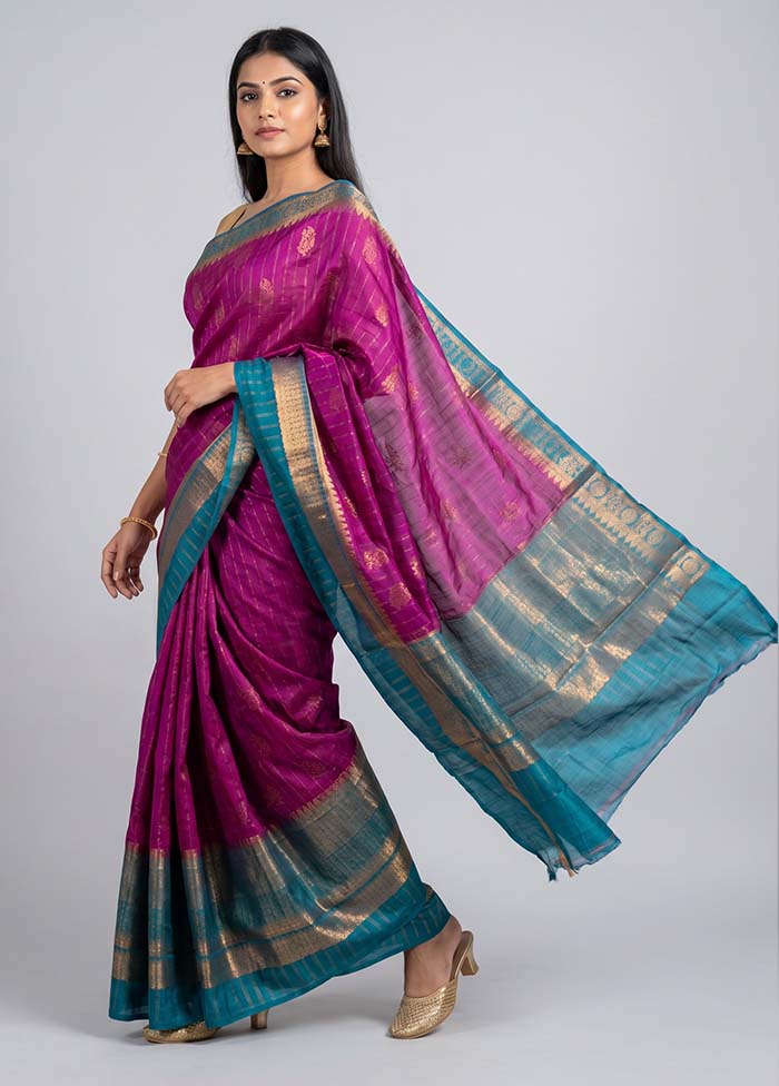 Purple Handloom Dupion Pure Silk Saree With Blouse Piece