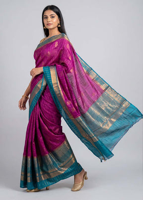 Purple Handloom Dupion Pure Silk Saree With Blouse Piece