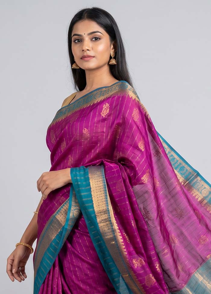 Purple Handloom Dupion Pure Silk Saree With Blouse Piece