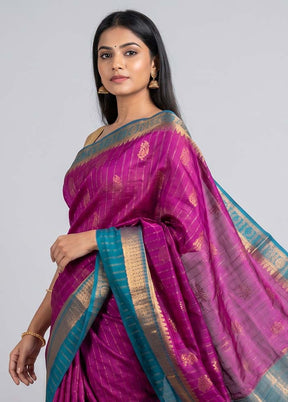 Purple Handloom Dupion Pure Silk Saree With Blouse Piece