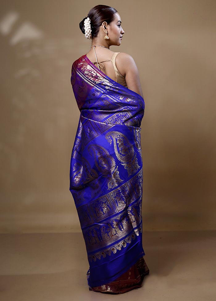 Purple Handloom Swarnachuri Pure Silk Saree With Blouse Piece