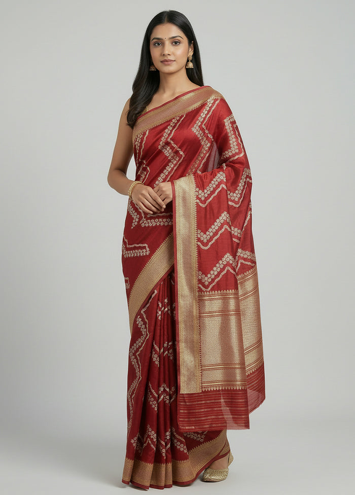 Red Handloom Katan Pure Silk Saree With Blouse Piece