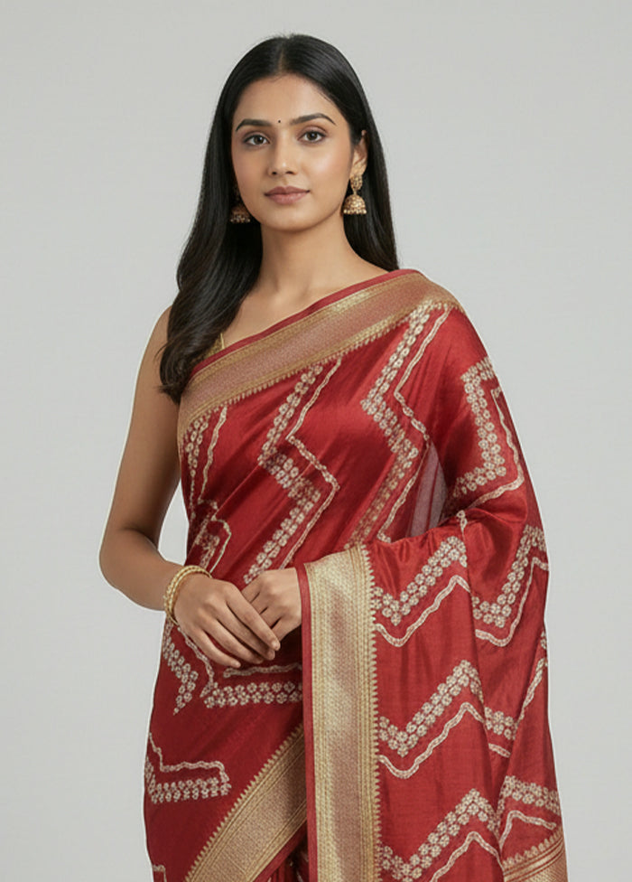 Red Handloom Katan Pure Silk Saree With Blouse Piece