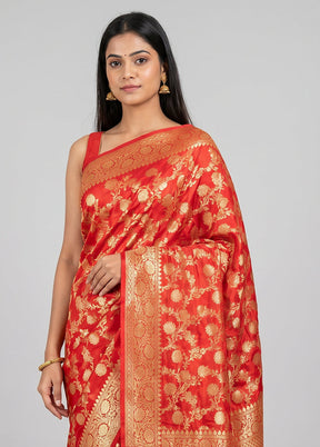 Red Handloom Katan Pure Silk Saree With Blouse Piece