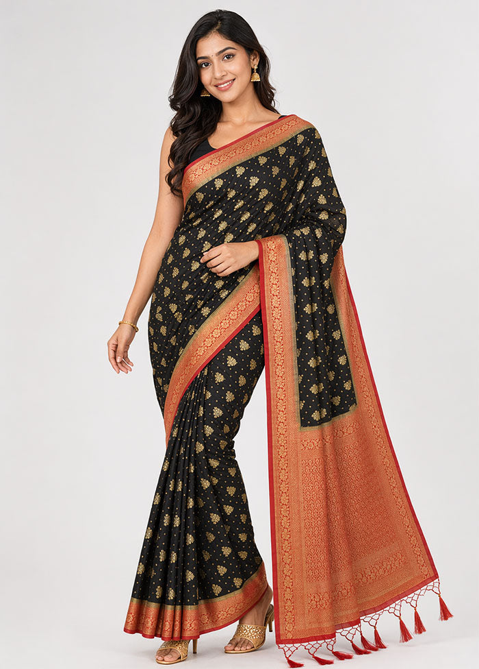 Black Dupion Silk Saree With Blouse Piece