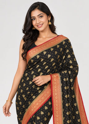 Black Dupion Silk Saree With Blouse Piece