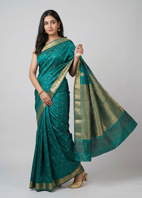 Blue Kanjivaram Silk Saree With Blouse Piece