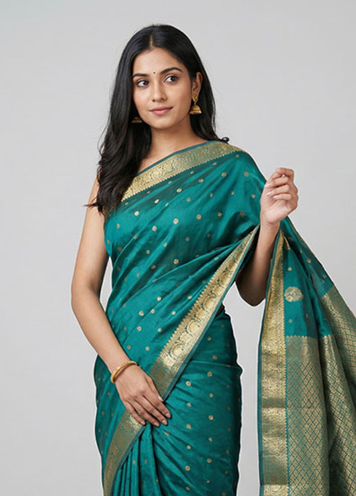 Blue Kanjivaram Silk Saree With Blouse Piece