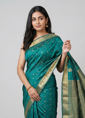Blue Kanjivaram Silk Saree With Blouse Piece