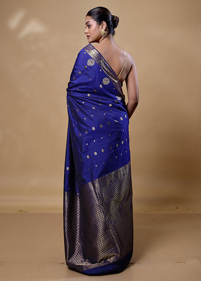 Blue Kanjivaram Silk Saree With Blouse Piece
