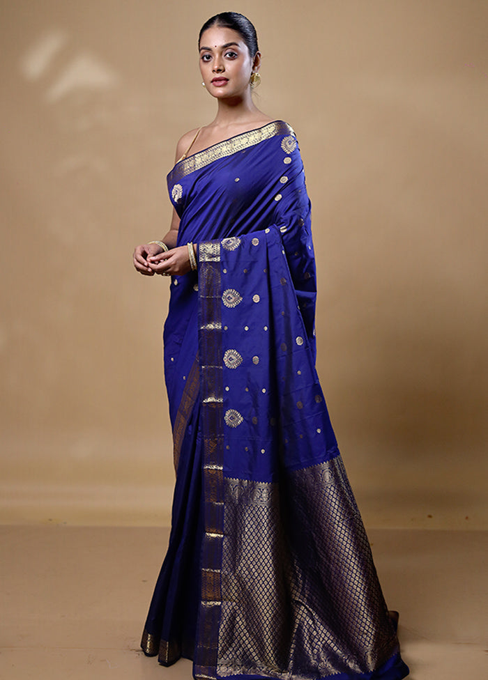 Blue Kanjivaram Silk Saree With Blouse Piece