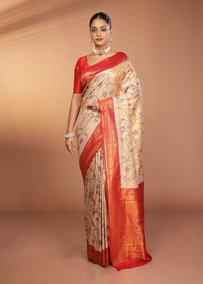 Pink Dupion Silk Saree With Blouse Piece