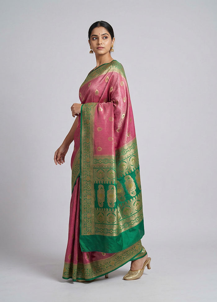 Pink Dupion Silk Saree With Blouse Piece