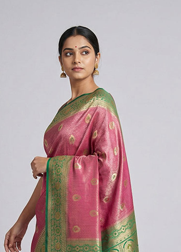 Pink Dupion Silk Saree With Blouse Piece