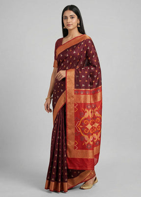 Maroon Dupion Silk Saree With Blouse Piece