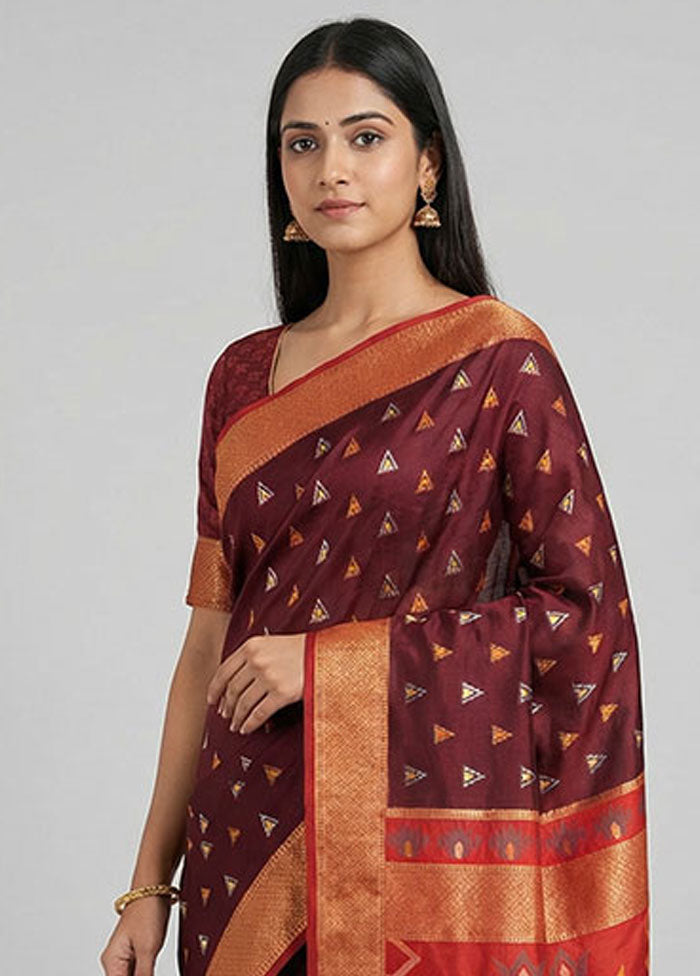Maroon Dupion Silk Saree With Blouse Piece