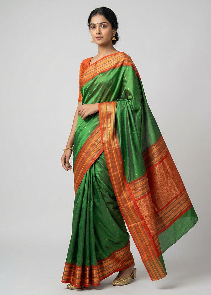 Green Kanjivaram Silk Saree With Blouse Piece