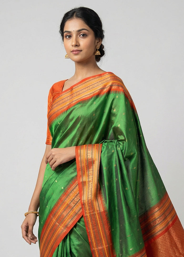 Green Kanjivaram Silk Saree With Blouse Piece