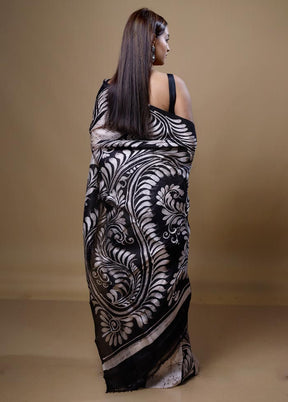 White Printed Pure Silk Saree Without Blouse Piece