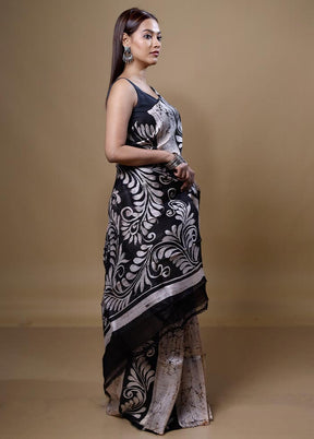 White Printed Pure Silk Saree Without Blouse Piece