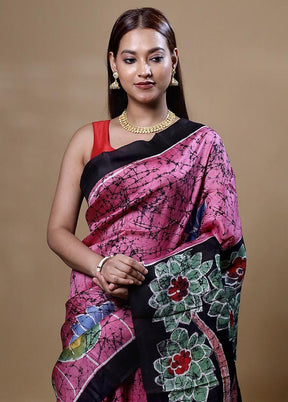 Pink Printed Pure Silk Saree Without Blouse Piece