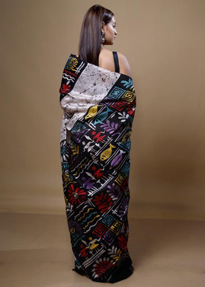 Black Printed Pure Silk Saree Without Blouse Piece