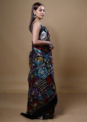 Black Printed Pure Silk Saree Without Blouse Piece