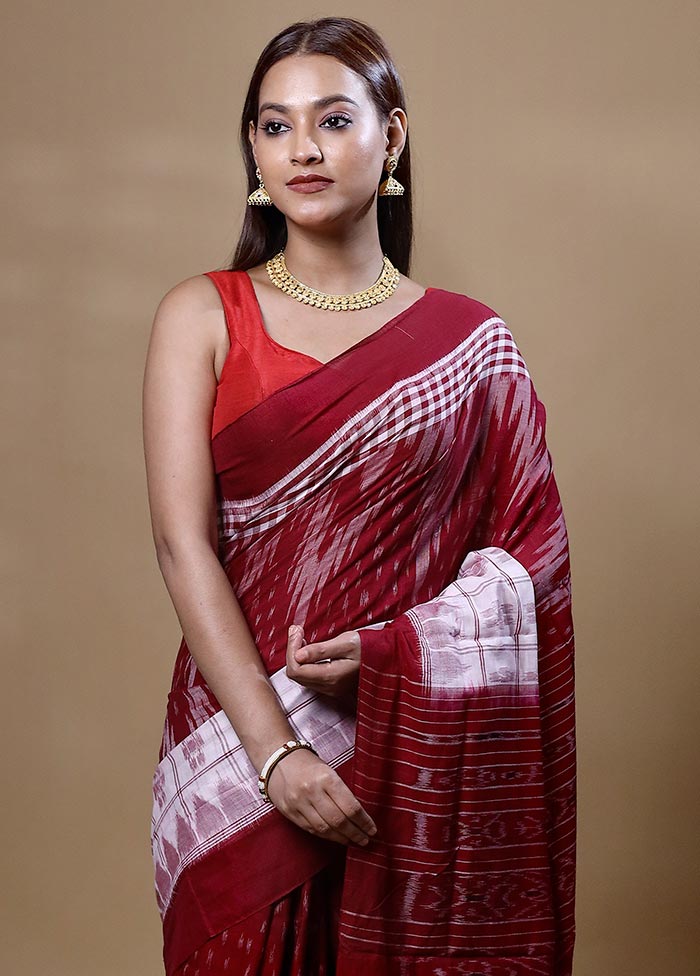 Maroon Pure Cotton Saree With Blouse Piece