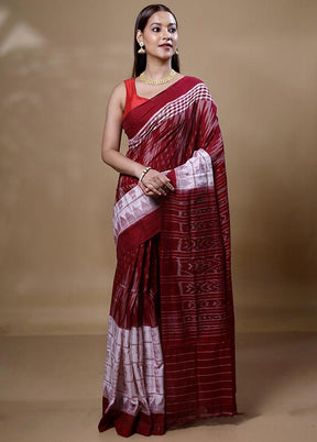 Maroon Pure Cotton Saree With Blouse Piece