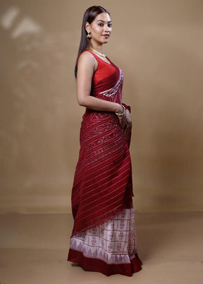 Maroon Pure Cotton Saree With Blouse Piece