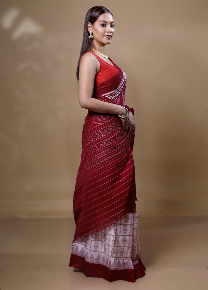 Maroon Pure Cotton Saree With Blouse Piece
