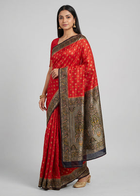 Red Dupion Silk Saree With Blouse Piece
