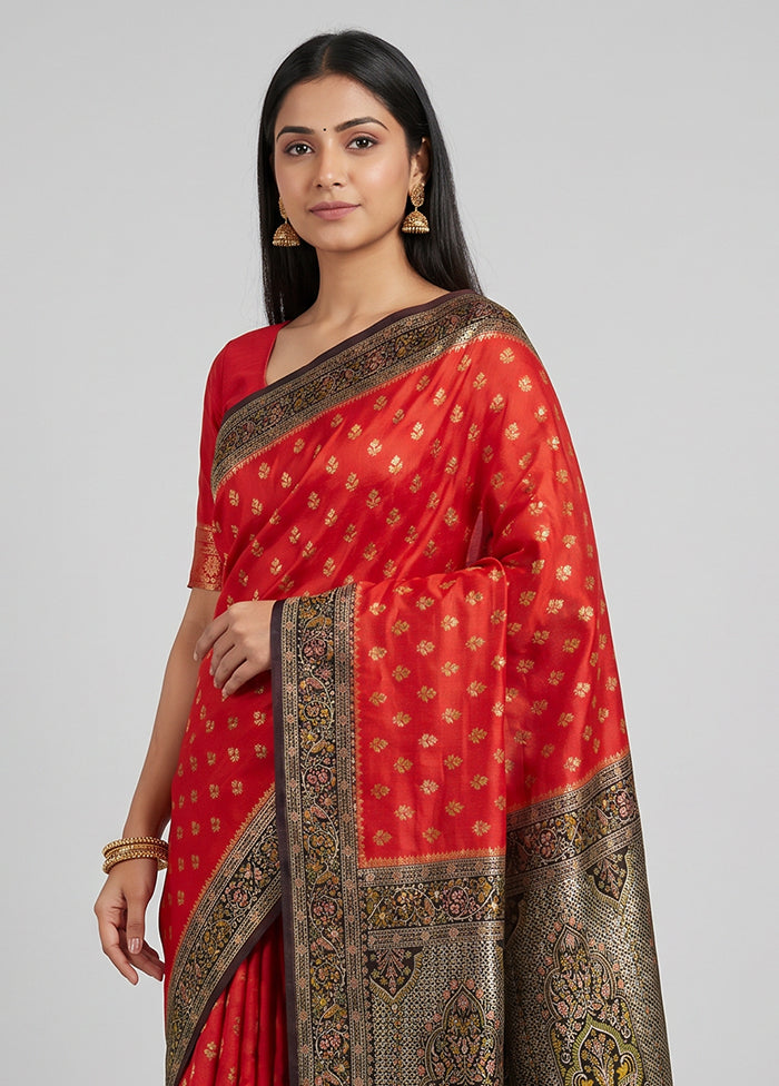 Red Dupion Silk Saree With Blouse Piece