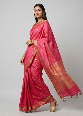 Pink Kanjivaram Silk Saree With Blouse Piece