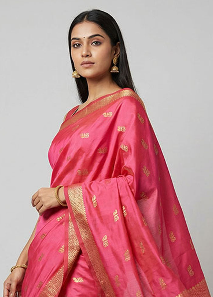 Pink Kanjivaram Silk Saree With Blouse Piece