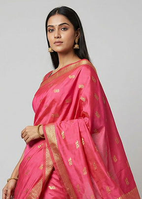 Pink Kanjivaram Silk Saree With Blouse Piece