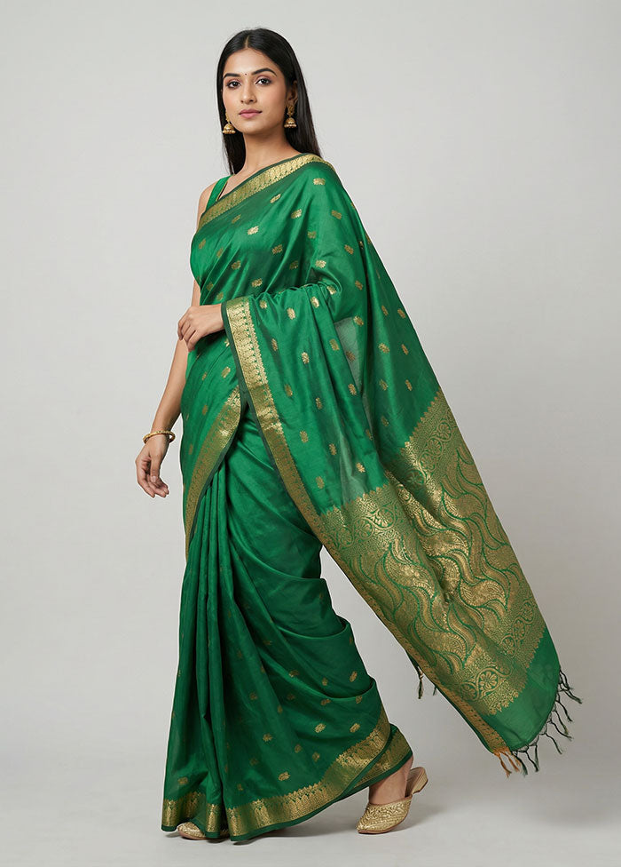 Green Kanjivaram Silk Saree With Blouse Piece