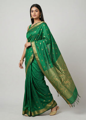 Green Kanjivaram Silk Saree With Blouse Piece