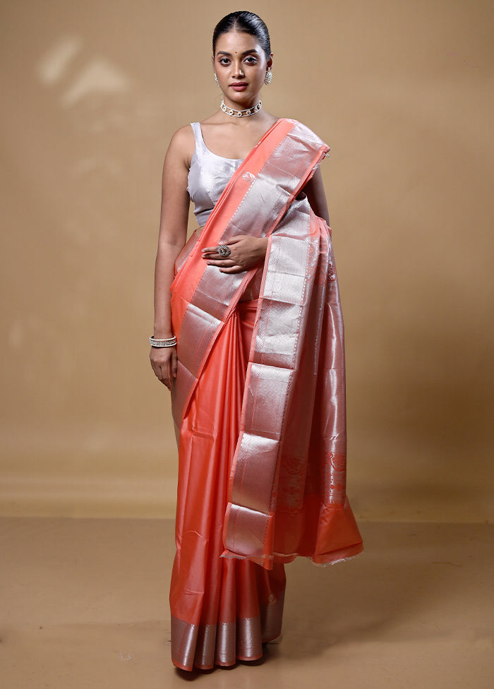 Peach Kanjivaram Silk Saree With Blouse Piece