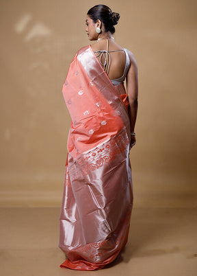 Peach Kanjivaram Silk Saree With Blouse Piece