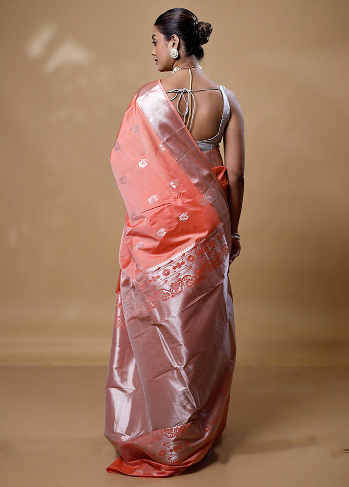Peach Kanjivaram Silk Saree With Blouse Piece