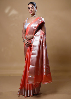 Peach Kanjivaram Silk Saree With Blouse Piece