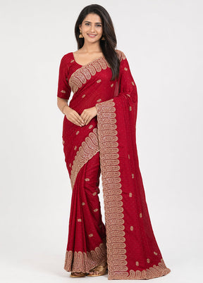 Maroon Georgette Saree With Blouse Piece