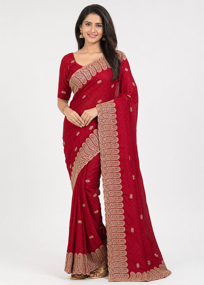Maroon Georgette Saree With Blouse Piece