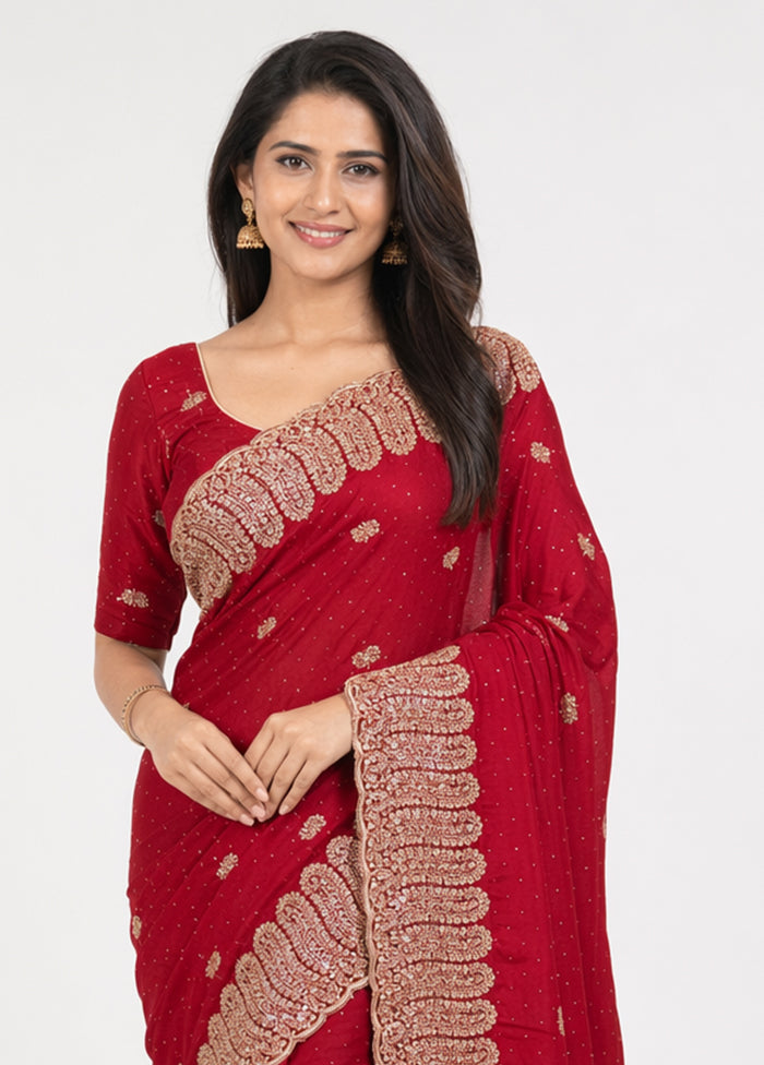 Maroon Georgette Saree With Blouse Piece